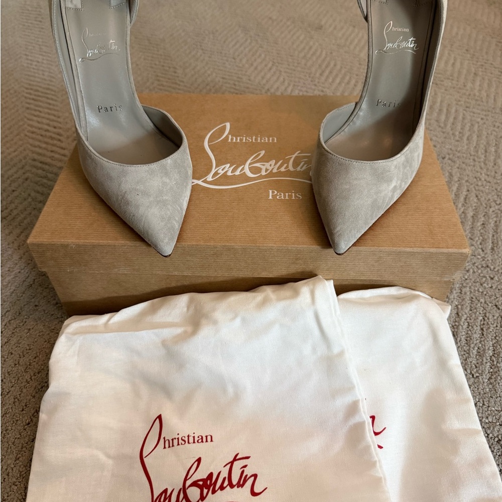 Christian Louboutin Light Gray Suede Pointed-Toe Pumps